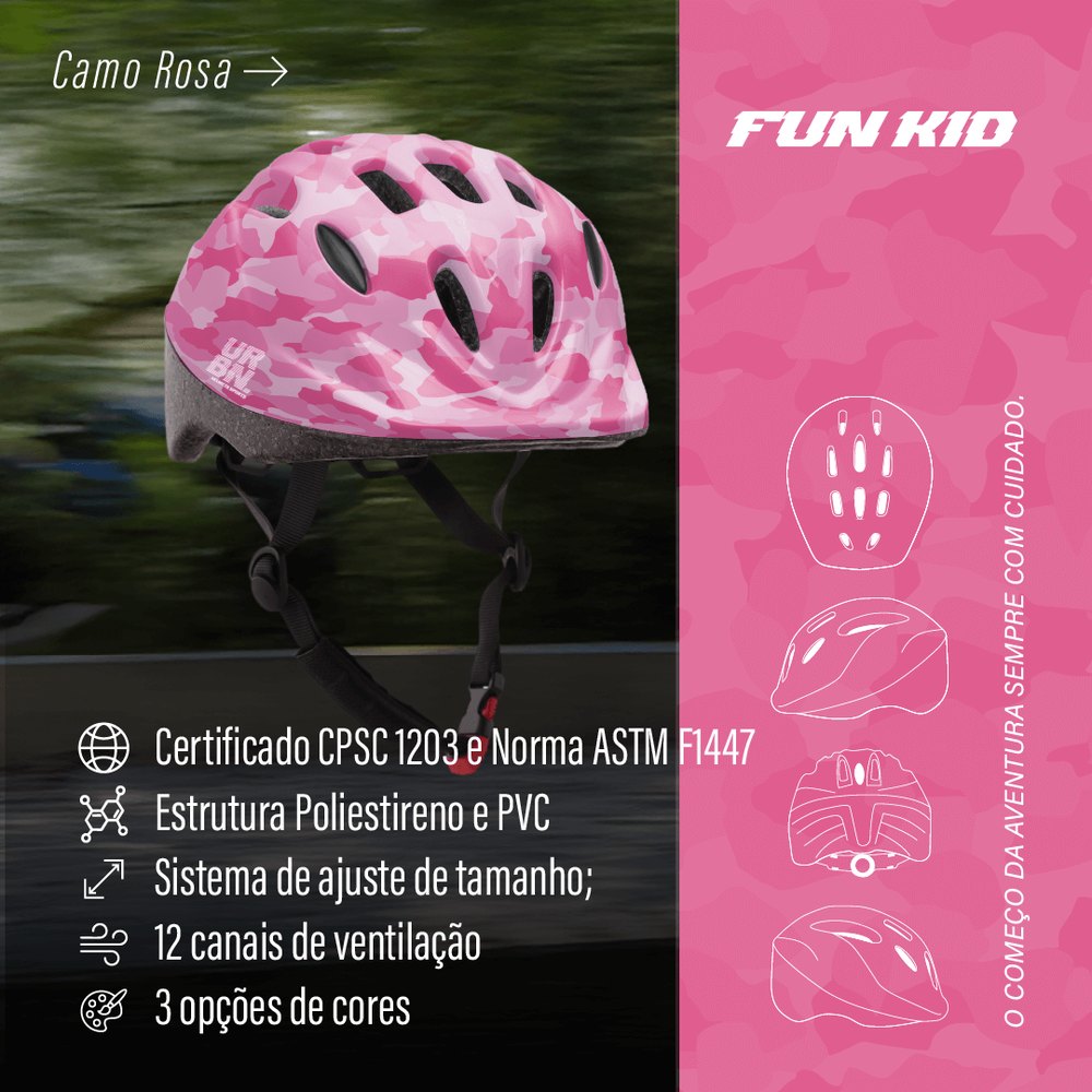Capacete Fun Kid Camo Rosa 4